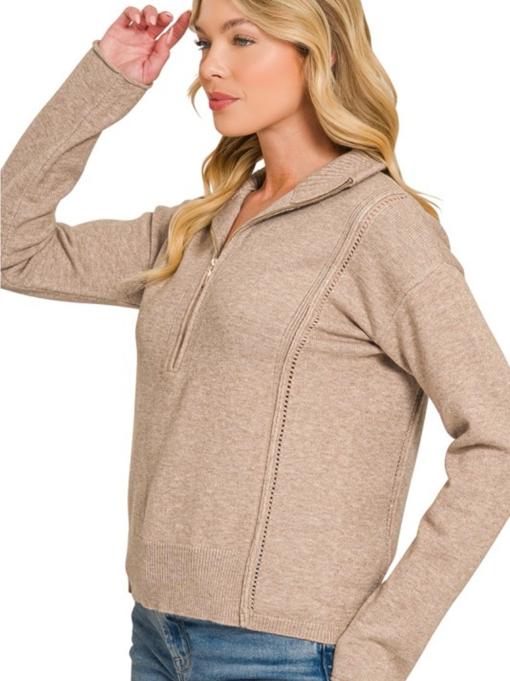 Zenana Cozy Half-Zip Hooded Pullover - Ash Mocha
